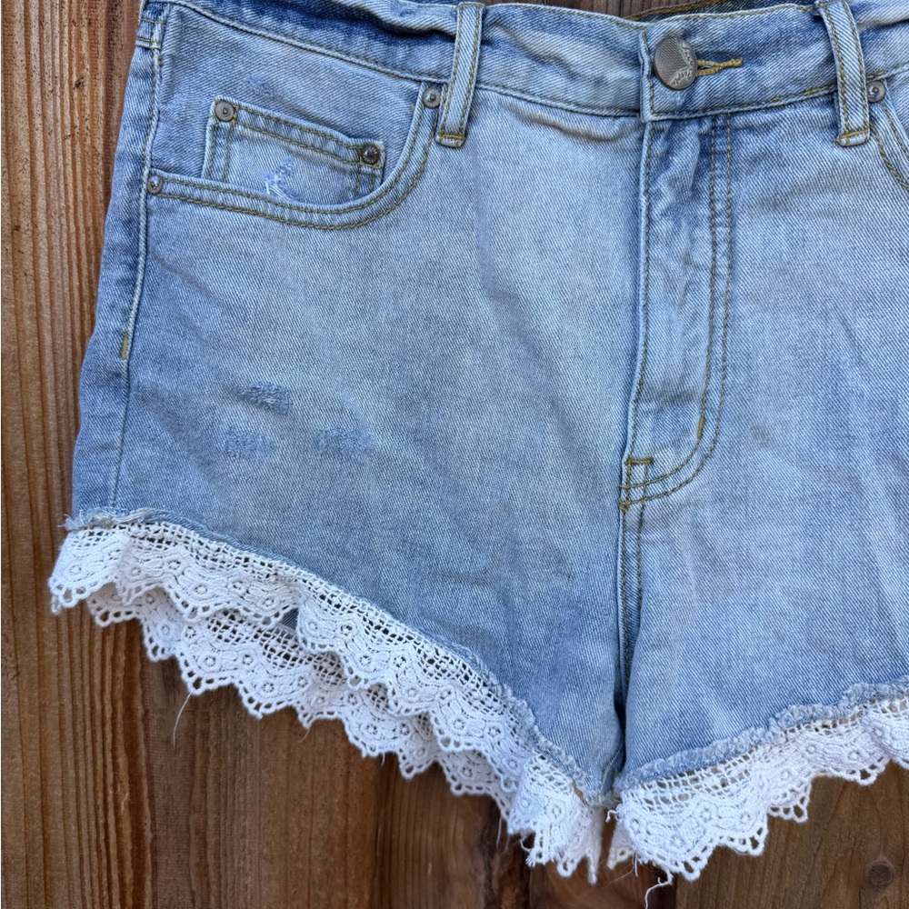 Denim Lace Trim Free People Shorts - Picture 2 of 4